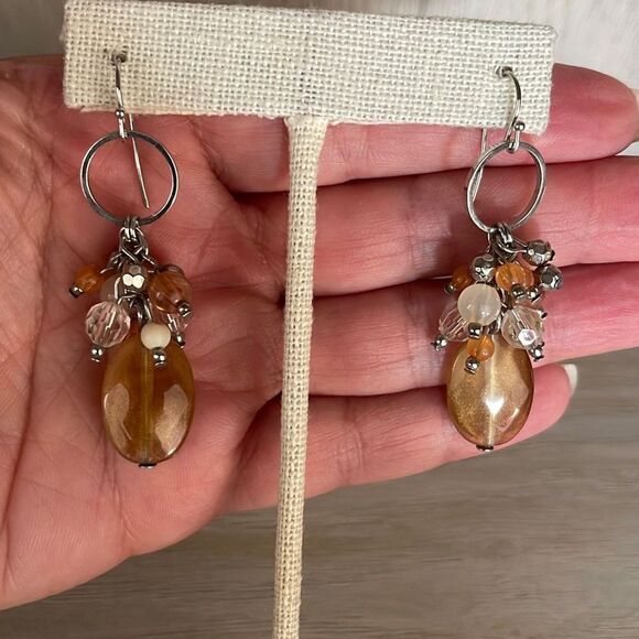 Womens Faceted Crystal Beads & Stone Hook Dangle Cluster Earrings Multicolor OS - Picture 2 of 3